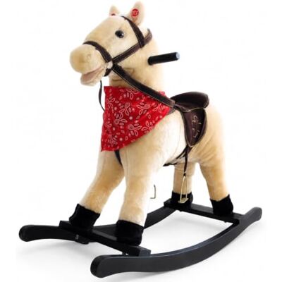 BAKAJI Cavallo a Dondolo per Bambini con Suoni Realistici, Animale che Nitrisce e Muover la Bocca, Pony Beige con Struttura in Legno e Rivestimento in Morbido Tessuto, Gioco Idea Regalo BAKAJI Cavallo a Dondolo per Bambini con Suoni Realistici, Animale che Nitrisce e Muover la Bocca, Pony Beige con Struttura in Legno e Rivestimento in Morbido Tessuto, Gioco Idea Regalo