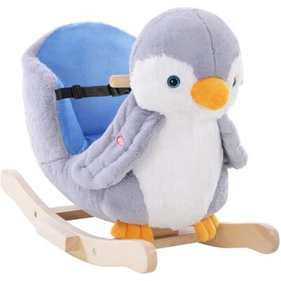 HOMCOM Cavallo a Dondolo a Forma di Pinguino in Peluche con 32 Musiche Cintura di Sicurezza, Dondolo per Bambini da 18 Mesi HOMCOM Cavallo a Dondolo a Forma di Pinguino in Peluche con 32 Musiche Cintura di Sicurezza, Dondolo per Bambini da 18 Mesi