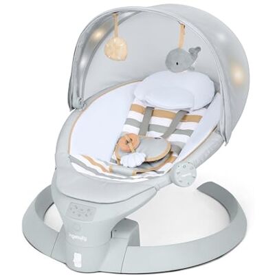 Ingenuity Inlighten Altalena Dondolo Elettrica con Bluetooth, Baldacchino con Luci e Giocattoli, Controllo Touch e Telecomando, Seduta 3-in-1, Cuscino Lavabile in Lavatrice, 0+ Mesi – Pebble Shore Ingenuity Inlighten Altalena Dondolo Elettrica con Bluetooth, Baldacchino con Luci e Giocattoli, Controllo Touch e Telecomando, Seduta 3-in-1, Cuscino Lavabile in Lavatrice, 0+ Mesi – Pebble Shore