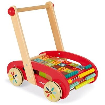 Janod Carretto ABC Buggy Tatoo, 30 cubi alfabeto inclusi, per bambini da 1 anno in su, , colore: rosso Janod Carretto ABC Buggy Tatoo, 30 cubi alfabeto inclusi, per bambini da 1 anno in su, , colore: rosso