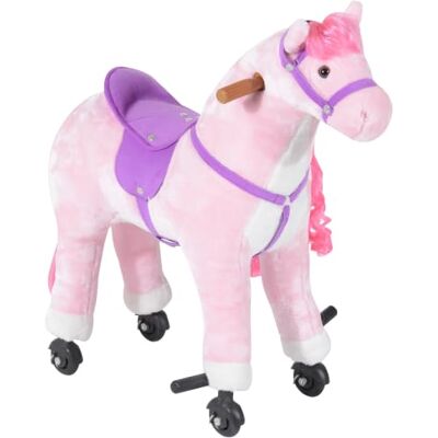 HOMCOM Cavallo a Dondolo per Bambini 2+ Anni 4 Rotelle 65x28x75 cm Rosa Suoni Realistici, Dondolo per Bambini Imbottito con Poggiapiedi HOMCOM Cavallo a Dondolo per Bambini 2+ Anni 4 Rotelle 65x28x75 cm Rosa Suoni Realistici, Dondolo per Bambini Imbottito con Poggiapiedi
