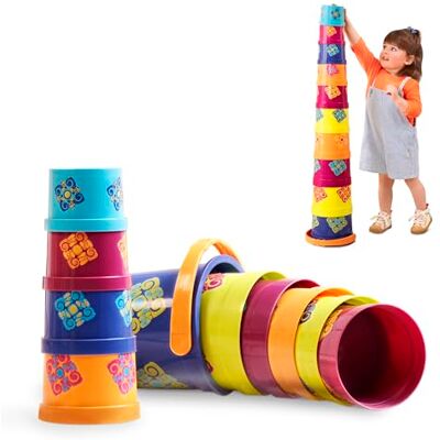 B. toys Bazillion Buckets, tazze colorate impilabili a nido, Colorato Set da 10 con 9 tazze a nido colorate e 1 secchiello; per impilare, contare e giocare con acqua e sabbia, Colorato; 18+ mesi B. toys Bazillion Buckets, tazze colorate impilabili a nido, Colorato Set da 10 con 9 tazze a nido colorate e 1 secchiello; per impilare, contare e giocare con acqua e sabbia, Colorato; 18+ mesi