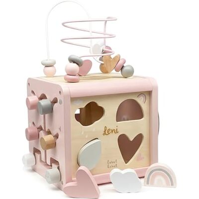 Mainely Personalizzabile cubo attività in Legno FSC Rosa – incastri & motricità fine Stile Montessori – per Bambini 18+ Mesi – Personalizzato con Nome – Mainely Personalizzabile cubo attività in Legno FSC Rosa – incastri & motricità fine Stile Montessori – per Bambini 18+ Mesi – Personalizzato con Nome –
