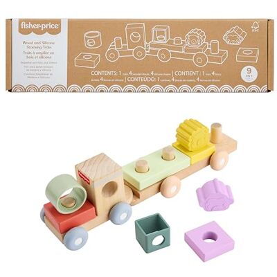 Fisher Price Trenino impilabile in Legno e Silicone, Giocattolo Bambini Fisher Price Trenino impilabile in Legno e Silicone, Giocattolo Bambini