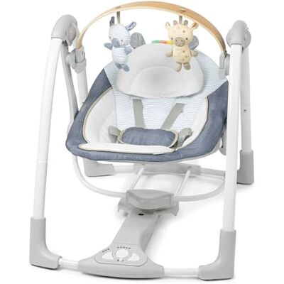 Ingenuity , Altalena portatile Swing 'n Go, arco attività rimovibile in legno resistente, 5 velocità, per bambini da 0 a 9 mesi, fino a 9 kg (Chambray) Ingenuity , Altalena portatile Swing 'n Go, arco attività rimovibile in legno resistente, 5 velocità, per bambini da 0 a 9 mesi, fino a 9 kg (Chambray)