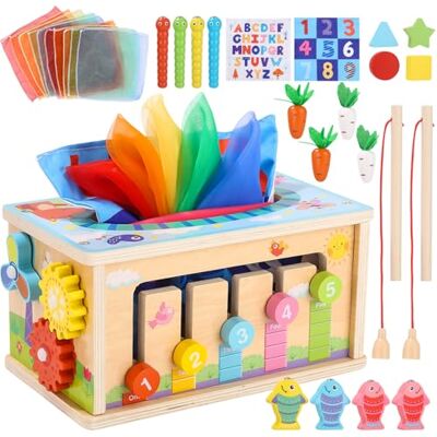 Yulado Giochi Montessori Bambino 6-18 Mesi, Cubo Multiattivita Legno, Giocattoli Educativi Sensoriali, Giochi Pesca,Educativo Regalo Bambini per 1 2 3 Anni Yulado Giochi Montessori Bambino 6-18 Mesi, Cubo Multiattivita Legno, Giocattoli Educativi Sensoriali, Giochi Pesca,Educativo Regalo Bambini per 1 2 3 Anni