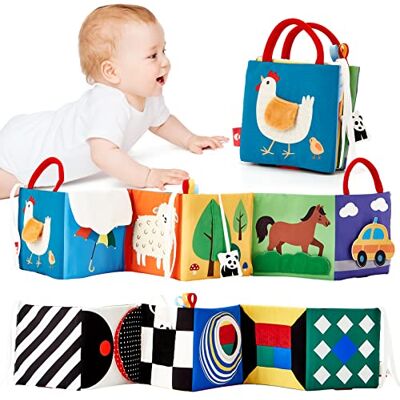 hahaland Libro Sensoriale Neonati 0 3 6 Mesi, Libro Stoffa Morbidi Neonato Bianco e Nero Alto Contrasto, con Animali Interattivo/Specchio, Tummy Time Neonati, Libro Stoffa Pieghevole hahaland Libro Sensoriale Neonati 0 3 6 Mesi, Libro Stoffa Morbidi Neonato Bianco e Nero Alto Contrasto, con Animali Interattivo/Specchio, Tummy Time Neonati, Libro Stoffa Pieghevole