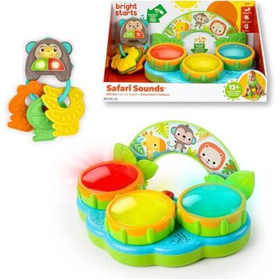 Bright Starts Safari Sounds Set di 2 Giocattoli per Bambini da Viaggio, Tamburo Musicale e Chiavi Auto con Rumore, Design Unisex Giungla dai 3 ai 6 Mesi in su Bright Starts Safari Sounds Set di 2 Giocattoli per Bambini da Viaggio, Tamburo Musicale e Chiavi Auto con Rumore, Design Unisex Giungla dai 3 ai 6 Mesi in su