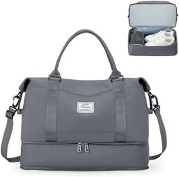 SEAFEW Borsone da Viaggio Donna, 40x20x25 Ryanair Bagaglio a Mano Borsa da Viaggio con Scomparto per le Scarpe, Borsa Sportiva Borsone da Palestra Grande, Borsa da Weekend,F12-Grigio ardesia