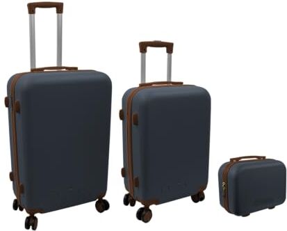 Ordinett Set Valigie da Viaggio 3pz Beauty 15L + Bagaglio Cabina 43L + Valigia Media 60L   Grigio   ABS   Impermeabili e AntiGraffio