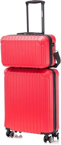 Leone Valigia Ryanair 55x40x20 cm + 40x20x25 cm Set 2 Pezzi Trolley Bagaglio a mano 4 Ruote e Beauty Case in ABS 2208 (Rosso, 2208 Set 2 Pezzi S+XS)