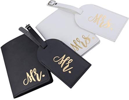 Holibanna Set di 2 valigie in pelle PU con scritta "Mr and Mrs Pass" per bagagli, etichette, valigette, valigette, borse e valigie