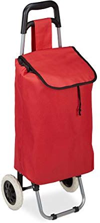 Relaxdays , Rosso Carrello Pieghevole per la Spesa, Borsa Estraibile da 28 L, Pratico Trolley, Ruote, HLP 92,5x42x28 cm, PP, Poliestere, 1