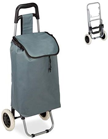 Relaxdays , Grigio Carrello Portaspesa, Pieghevole, 25 l, Shopping Trolley con Ruote, Max.10 kg, HLP 91x40x30 cm, Tessuto, Acciaio, 1 pz