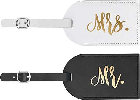 flintronic Viaggio Bagagli Tag, 2 Pezzi Etichetta per Bagagli Mr. e Mrs. Bagaglio Accessori da Viaggio Luggage Tags, Viaggio Holiday Deposito Bagagli Tag Nero/Bianco