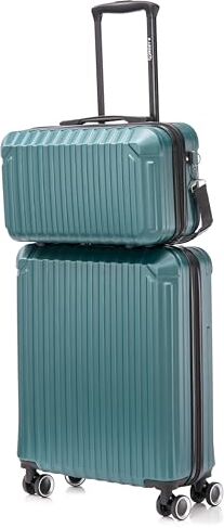 Leone Valigia Ryanair 55x40x20 cm + 40x20x25 cm Set 2 Pezzi Trolley Bagaglio a mano 4 Ruote e Beauty Case in ABS (Verde Scuro, 2208 Set 2 Pezzi S+XS)