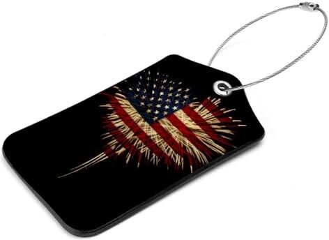 Generic Confezione da 2 etichette per bagagli in pelle con bandiera americana I Love USA con etichetta identificativa per la privacy e anello in acciaio inox, per donne e uomini, etichette da viaggio per