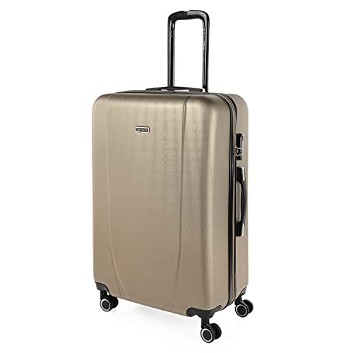 ITACA Valigia Grande Rigida Viaggio Rigide. Trolley Grande con 4 RuoteDoppie Girevoli. Materiale ABS Valigia Rigida Grande Resistente e Leggero TSA , Champagne