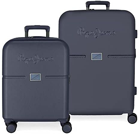 Pepe Jeans Accent Set Valigia Blu 55/70 cm ABS Rigido Chiusura TSA Integrata 116L 7,54 kg 4 Doppie Ruote Bagaglio a Mano