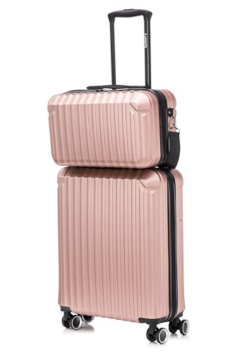 Leone Valigia Ryanair 55x40x20 cm + 40x20x25 cm Set 2 Pezzi Trolley Bagaglio a mano 4 Ruote e Beauty Case in ABS (Rose Gold, 2208 Set 2 Pezzi S+XS)