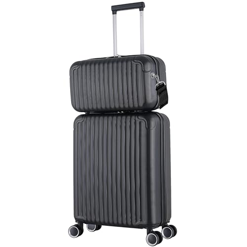 Leone Valigia Ryanair 55x40x20 e 40x20x25 cm Set 2 Pezzi Trolley Bagaglio a mano 4 Ruote e Beauty Case in ABS Autonome (999 Set 2 Pezzi S+XS, Nero)