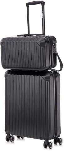 Leone Valigia Ryanair 55x40x20 cm + 40x20x25 cm Set 2 Pezzi Trolley Bagaglio a mano 4 Ruote e Beauty Case in ABS 2208 (Nero, 2208 Set 2 Pezzi S+XS)