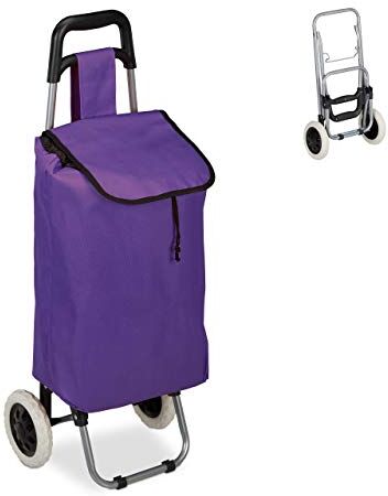 Relaxdays Carrello Portaspesa, Pieghevole, 25 l, Shopping Trolley con Ruote, max.10 kg, HLP 91x40x30 cm, Lilla