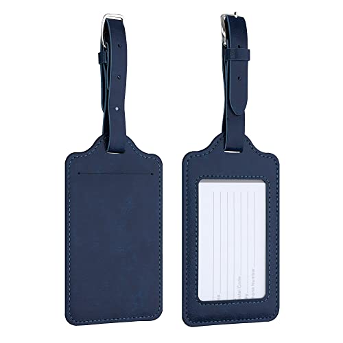 kwmobile Set 2x Targhetta Bagaglio a Mano Etichetta Valigia Stiva Tesserino Indirizzo Antismarrimento Accessorio da Viaggio in Similpelle blu scuro