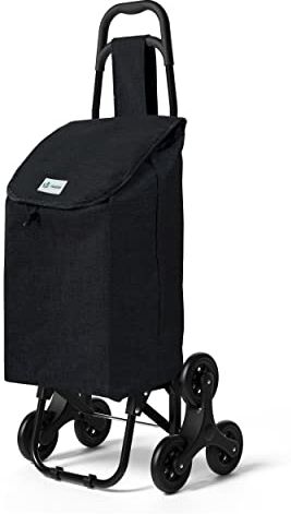 VOUNOT Carrello Spesa con 3 Ruote per Saliscale, Carrello Portaspesa Pieghevole, Borsa Impermeabile Rimovibile 32L, Carbonio