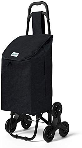 VOUNOT Carrello Spesa con 3 Ruote per Saliscale, Carrello Portaspesa Pieghevole, Borsa Impermeabile Rimovibile 32L, Carbonio