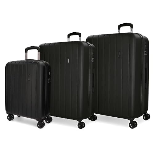 MOVOM Wood Set di valigie nere 55/65/75 cm rigida ABS chiusura TSA 217L 11,3 kg 4 ruote doppie bagaglio mano, Nero, Taglia unica, Set di valigie