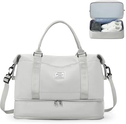 SEAFEW Borsone da Viaggio Donna, 40x20x25 Ryanair Bagaglio a Mano Borsa da Viaggio con Scomparto per le Scarpe, Borsa Sportiva Borsone da Palestra Grande, Borsa da Weekend,F15-Grigio chiaro