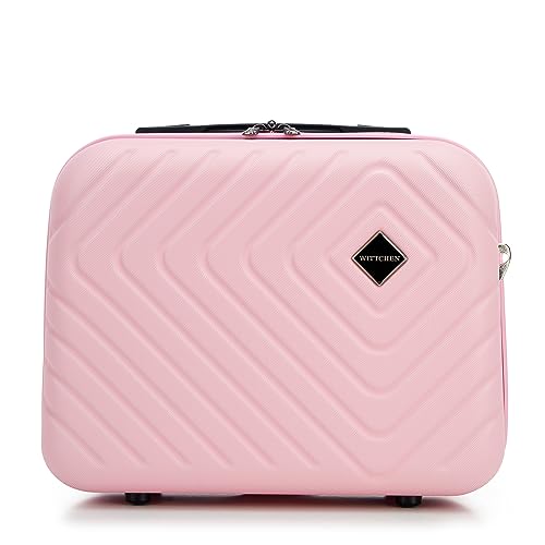 WITTCHEN Cube line Borsa da toilette Valigia cosmetica in ABS con Goffratura Geometrica Tracolla regolabile e staccabile Taglia XS Rosa chiaro