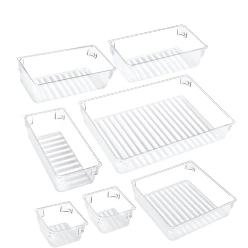 Generic 7 set con 4 tipi di specifiche, multifunzionale, con cassetto opaco traslucido, scatola di immagazzinaggio, produttore di cosmetici in plastica WhU524 (bianco, taglia unica)