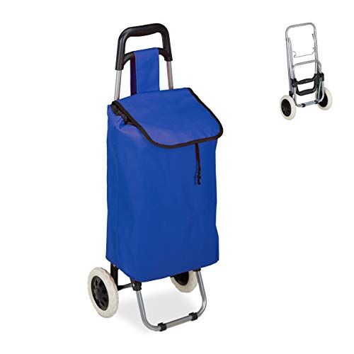 Relaxdays , Blu Scuro Carrello Portaspesa, Pieghevole, 25 l, Shopping Trolley con Ruote, Max.10 kg, HLP 91x40x30 cm, Tessuto, Acciaio, 1 Pz