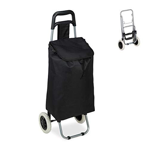 Relaxdays , Nero Carrello Portaspesa, Pieghevole, 25 l, Shopping Trolley con Ruote, Max.10 kg, HLP 91x40x30 cm, Tessuto, Acciaio, 1 Pz