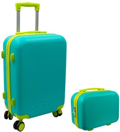 Ordinett Set Valigie da Viaggio 2pz Beauty 15L + Bagaglio Cabina 43L   Verde   ABS   Impermeabili e AntiGraffio