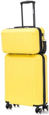 Leone Valigia Ryanair 55x40x20 cm + 40x20x25 cm Set 2 Pezzi Trolley Bagaglio a mano 4 Ruote e Beauty Case in ABS (Giallo, 2208 Set 2 Pezzi S+XS)