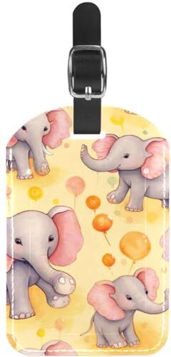 FVQL Etichetta per bagagli per donne e uomini, etichetta per borsa da viaggio, adorabile elefante e palloncino in stile cartone animato