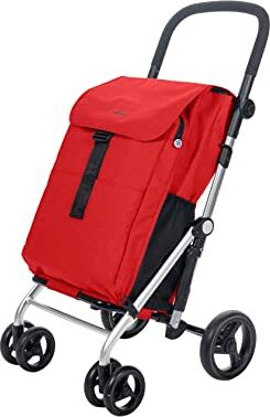 carlett -Carrello della Spesa,Trolley da Supermercato Pieghevole,4 Ruote Resistenti alla Pioggia,grande Capacità di 32 kg,Borsa Principale da 64L, Borsa Termica da 10,5L e Tasca Posteriore-Colore Rosso