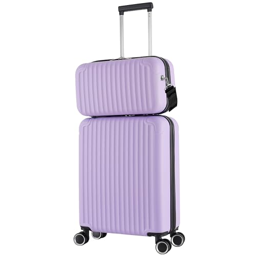 Leone Valigia Ryanair 55x40x20 e 40x20x25 cm Set 2 Pezzi Trolley Bagaglio a mano 4 Ruote e Beauty Case in ABS Autonome (999 Set 2 Pezzi S+XS, Lilla)