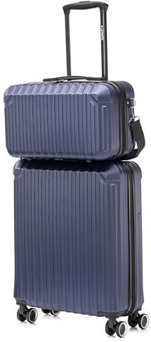 Leone Valigia Ryanair 55x40x20 cm + 40x20x25 cm Set 2 Pezzi Trolley Bagaglio a mano 4 Ruote e Beauty Case in ABS 2208 (Blu, 2208 Set 2 Pezzi S+XS)