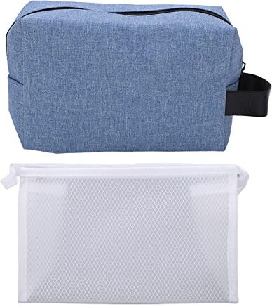 Buachois 2 Pezzi Borsa da Toilette,Borsa Cosmetica da Viaggio, Borsa da Toilette in Tela Impermeabile Borsa Portaoggetti Portatile per La Cura della Pelle da Viaggio All'aperto(Blu)