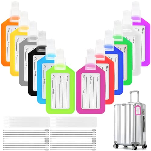Generic JNWYH 24 etichette per bagagli con targhetta per indirizzo, per casa, scuola, accessori da viaggio (12 colori)