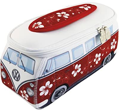 Brisa VW Collection Volkswagen Beauty-case da viaggio in Neoprene, porta oggetti con manico, Campervan Bus T1 design (Ibisco/Rosso/Grande)