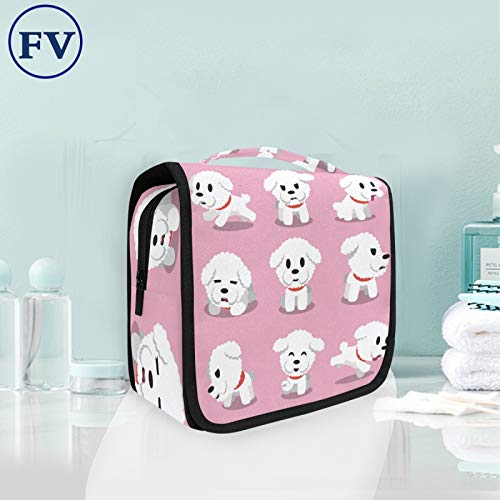 BEUSS Cucciolo Di Carlino Bianco Rosa Appeso Pieghevole da Toilette Borsa da viaggio Trousse da Toilette Beauty Case per da Donna Ragazza