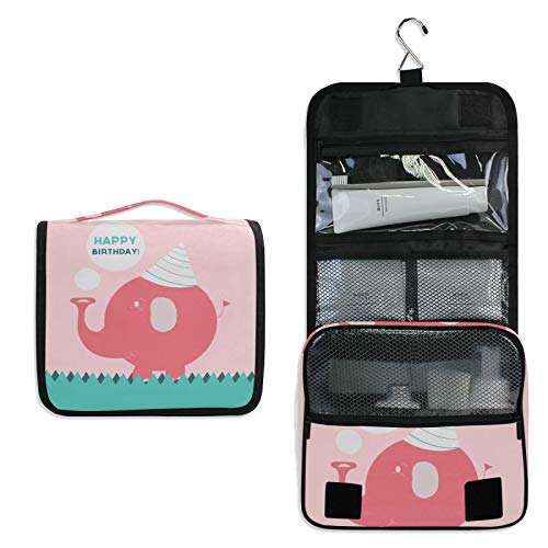 Vnurnrn Elefante Rosso Rosa Appeso Pieghevole da Toilette Borsa da viaggio Trousse da Toilette Beauty Case per da Donna Ragazza