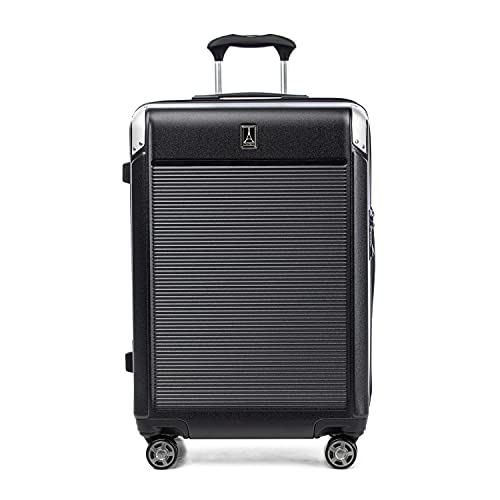 Travelpro Platinum Elite Bagaglio da stiva rigido espandibile, 8 ruote girevoli, lucchetto TSA, valigia rigida in policarbonato, Shadow Black, quadrettato medio 64 cm
