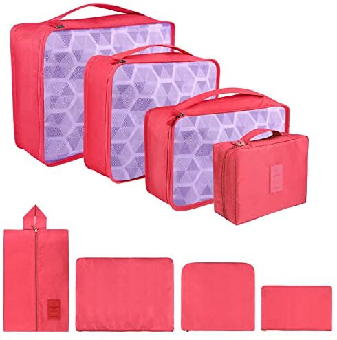 Coolzon Organizer Valigie Viaggio Set 8 Pezzi set, Cubi di Imballaggio Organizer Valigia Perfect Storage Travel Luggage Organizer per i vestiti,Cosmetici,Scarpe,Intimo, Rosa