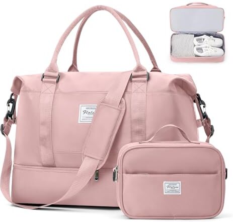 SEAFEW Borsone da Viaggio Donna, Bagaglio a Mano Borsa da Viaggio con Scomparto per le Scarpe, Borsa Sportiva Borsone da Palestra Grande, Borsa da Weekend, Borsa per Ospedale,C3 rosa